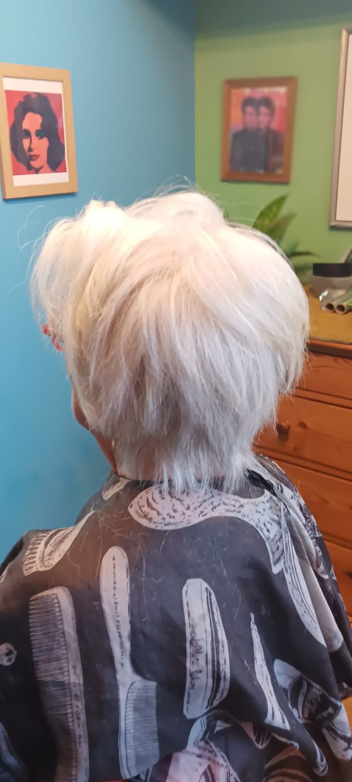 Sharp platinum blonde bob